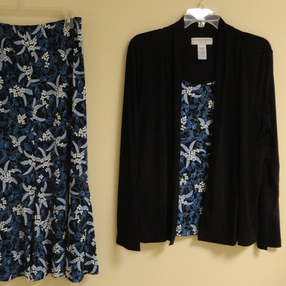 Sag Harbor SET; Top 1pc black & navy blue, white
